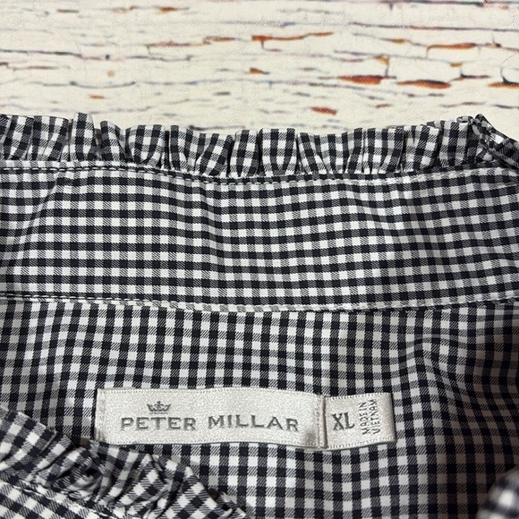 Peter Millar Kansas Jayhawks Gingham Ruffle Button Down Blouse - Picture 2 of 10